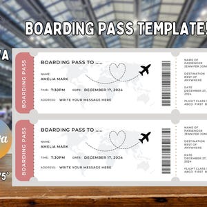 Printable Boarding Pass Airline Ticket Gift Surprise Trip Reveal Surprise Vacation Instant Download | Editable Ticket Gift For Him For Her