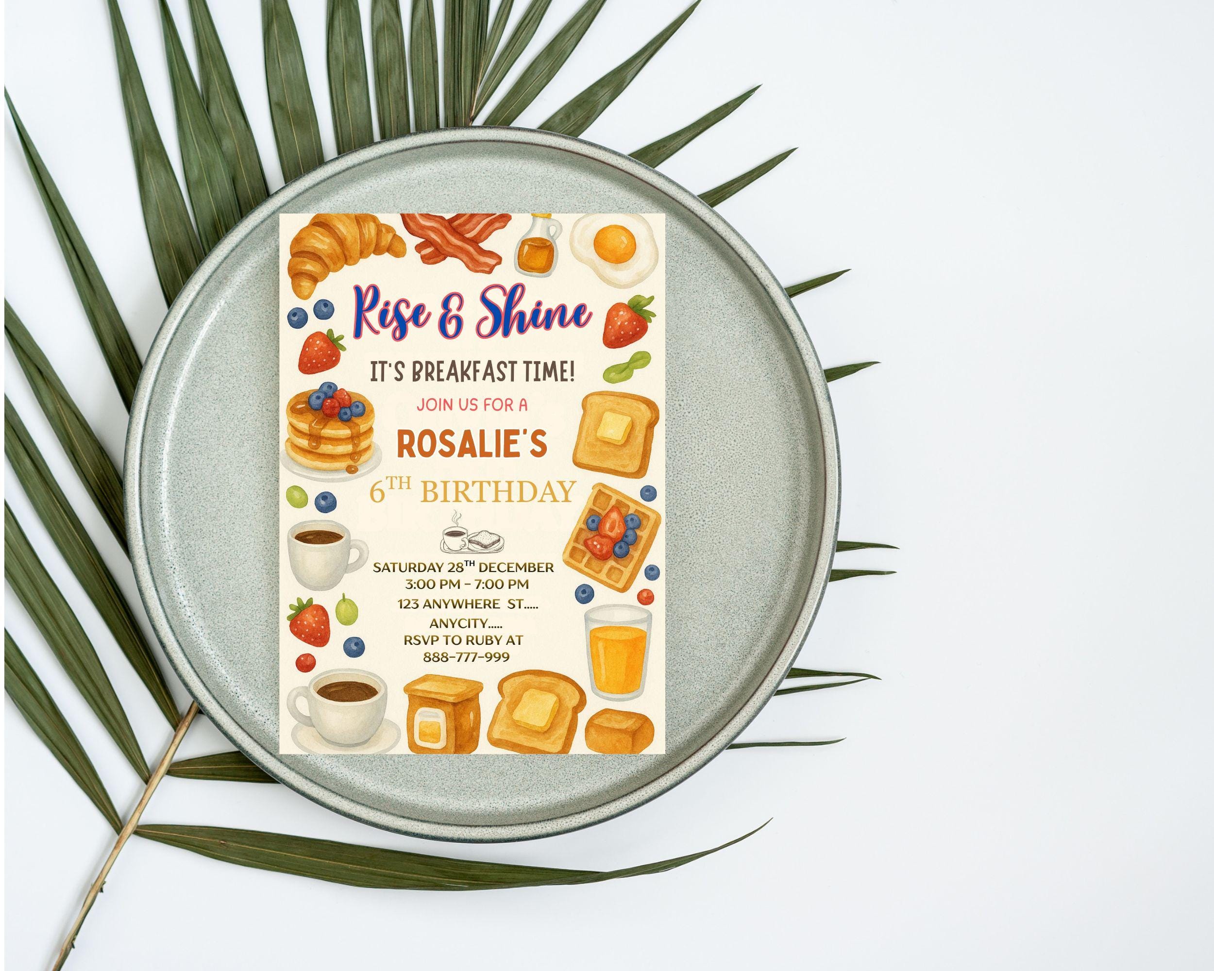 Creating Breakfast Invitation Editable Breakfast Birthday Invitation Template, Brunch Theme (digital ...