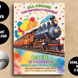 Train Birthday Party Invitation: Express Theme, Editable Template (Digital)