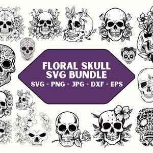 Floral skull svg, skull with flowers silhouette, skull clipart, skeleton svg, floral skeleton