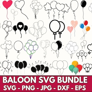 Balloon Svg Bundle, Balloon bunch Png, Balloons Clipart, Birthday Balloon, Hot Air Balloon Svg, Balloons Cartoon, Svg for Cricut, Silhouette