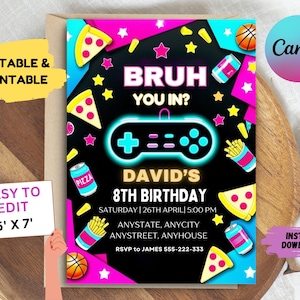 ¿Te apuntas? Invitación de cumpleaños gamer / Video invitación editable / Plantilla de invitación para fiesta de videojuegos / Invitación para fiesta de cumpleaños gamer / Tarjeta neón