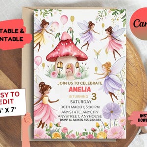 Editable Fairy Birthday Invitation Whimsical Enchanted Pixie Fairy Party Magical Floral Fairy Princess Party Instant Download Editable