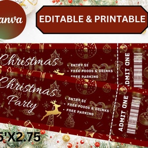 Christmas Party Ticket, Event Ticket Pintables, bearbeitbare Eventtickets, Eventticketvorlage druckbar, DIY Eventticket, Weihnachtsticket