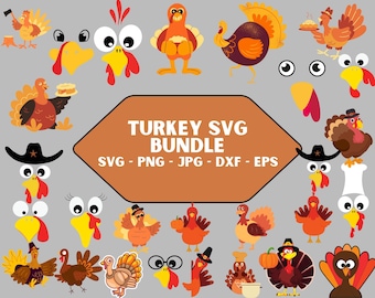 Paquete SVG de cara de pavo adorable, clipart de Acción de Gracias (descarga digital)
