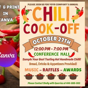 Editable Chili Cook-Off Flyer: Work, School, PTA Event (PDF)