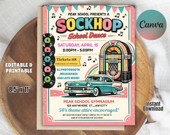 Editable 50's Sock Hop School Dance Flyer (Instant Download)