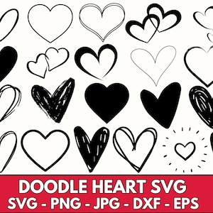 Heart SVG Bundle, Heart Clipart, Doodle Hearts, Valentines Svg, Hand-drawn Heart svg, Valentine Heart svg, Cut Files Cricut, Silhouette