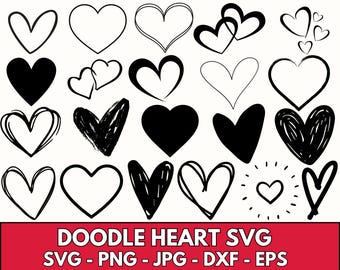 Pakiet Doodle Heart SVG: Clipart walentynkowy, pliki do wycięcia (pobieranie cyfrowe)