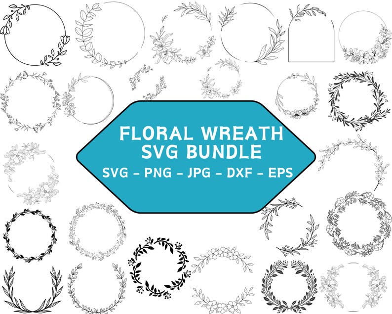 Puede incluir: Un conjunto de 20 dise&ntilde;os de coronas florales en SVG en blanco y negro. Las coronas est&aacute;n hechas de hojas y flores y son perfectas para crear invitaciones, tarjetas y otras manualidades.