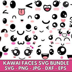 Kawaii Faces SVG Bundle, Cute Face Clipart, Cartoon Emoji Face svg Faces Digital, Anime Faces, Sticker Art, Commercial Use Download PNG