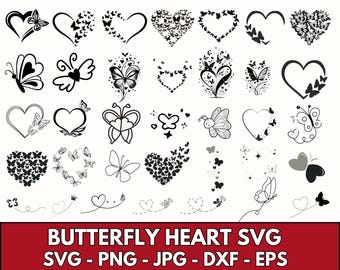 Paquete SVG de corazón de mariposa: diseños de amor (descarga digital)