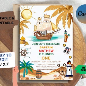 Plantilla de invitación de cumpleaños pirata editable, plantilla de invitación de cumpleaños pirata, plantilla de invitación pirata, plantilla de cumpleaños editable