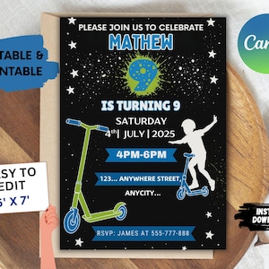 Scooter Birthday Invitation, Skating Party Invitation, Boy Bike Birthday Invite,Scoot On Over Birthday Party Invitation Template Digital