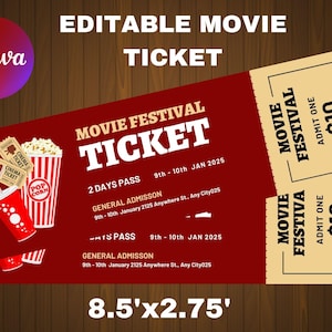 Movie Night Ticket,Movie Ticket,Movie Invitation,Surprise Movie Night,Ticket Template,Editable Ticket,Gift Ticket,Date Night Movie