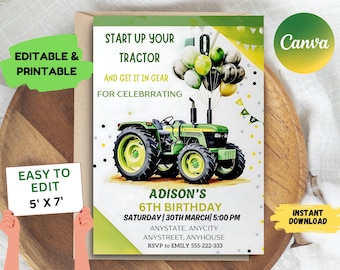 Tractor Birthday Invitation: Farm Vehicle Theme (PDF)