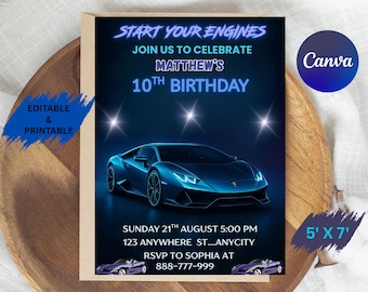 Hot Cars Birthday Invitation Template, Race Car Party (Digital Download)