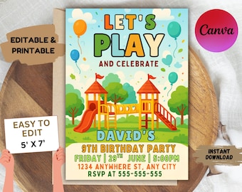 Invitación de cumpleaños para el patio de recreo: Escalar, saltar y deslizarse (descarga digital)