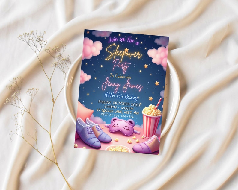Sleepover Birthday Invitation, Printable Sleepover Invite, Slumber ...