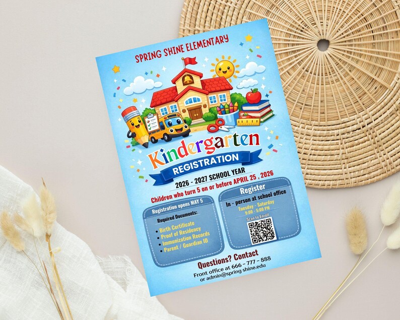 Kindergarten Registration Flyer Template | Editable School Enrollment ...