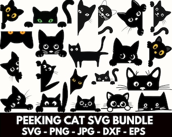 Peeking Cat Silhouette: SVG PNG EPS Clipart, Cut Files (Instant Download)