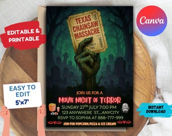 Scary Movie Night Halloween Invitation: Editable Printable (5x7 Inches)