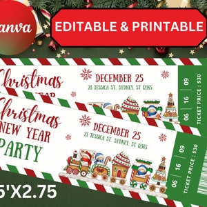 Christmas Party Ticket, Event Ticket Pintables, bearbeitbare Eventtickets, Eventticketvorlage druckbar, DIY Eventticket, Weihnachtsticket