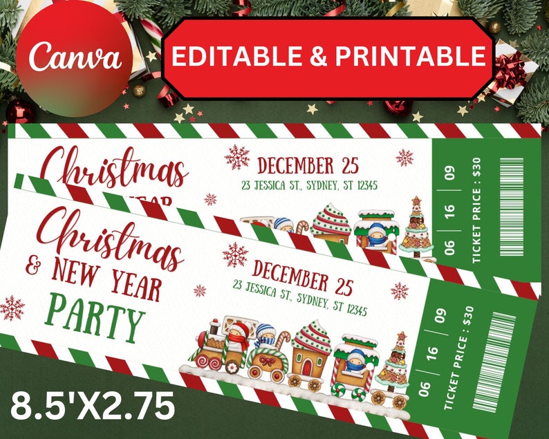 Editable Christmas Party Ticket Template: Printable Event Ticket ...