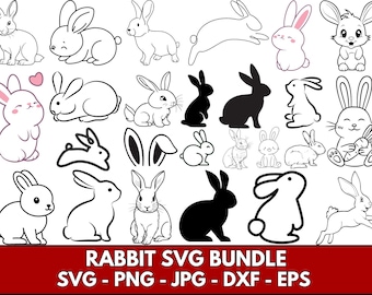 Kaninchen SVG Bundle: Kaninchen Clipart, Schneidedateien (digitaler Download)