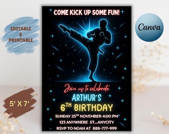 Karate Birthday Invitation, Taekwondo Party Template (Editable, 5x7 inches)