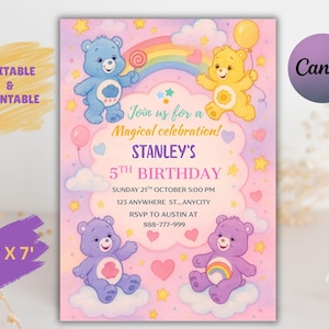 Invitación de cumpleaños de los Ositos Cariñositos: Invitación editable (5x7&quot;, descarga digital)