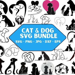 Cat and dog silhouette svg, Cat and dog silhouette, Cat and dog clipart, Friendship animal, Pet lovers svg