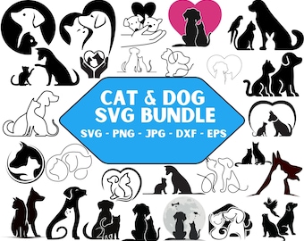Cat and Dog Silhouette SVG Bundle: Pet Lover Clipart (Digital Download)