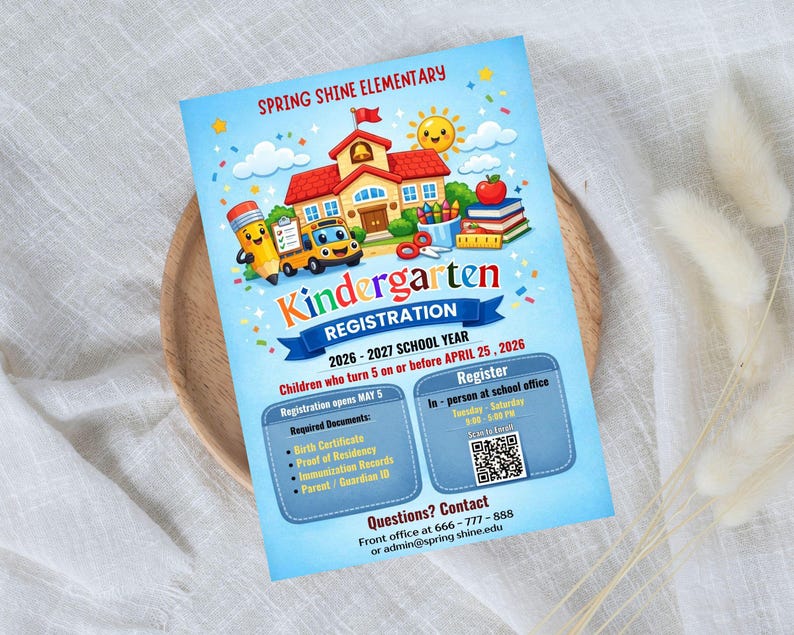 Kindergarten Registration Flyer Template | Editable School Enrollment ...