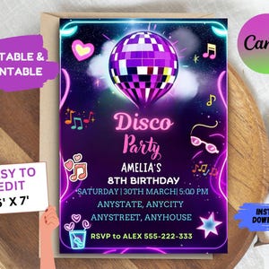 Editable Disco Birthday Invitation: Tie Dye Neon Party (Digital Download)
