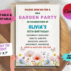 Wildflower Birthday Invitation: Garden Party Floral Design (Editable PDF)