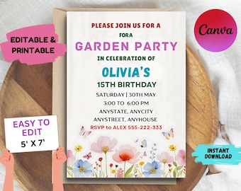 Wildflower Birthday Invitation: Garden Party Floral Design (Editable PDF)