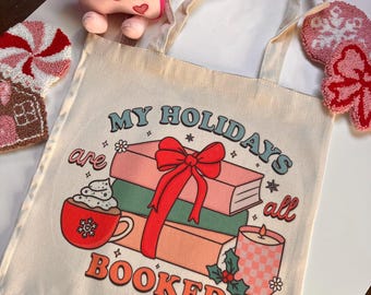Holiday Book Lover Tote Bag: 'My Holidays are Booked' Canvas Tote