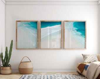 Ocean Waves Photo Download, Three Piece Beach Wall Art Set, Western Australia Sea Artwork Printables, Australia Aerial Beach Photography