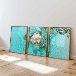Impresiones de arte de pared de 3 piezas de playa, juego de 3 pósteres del océano, impresiones digitales de Australia Occidental, fotografía con drones imprimible, arte de casa de playa