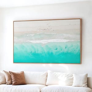 Große Ozean Floating gerahmte Leinwand Foto, Horizontal Beachy Wand Kunst Wohnzimmer, Ocean Lover Geschenk für Sie, Drohne Fotografie Drucke Poster