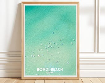 Bondi Beach Surf Poster, Aerial Surfing Pictures, Surfer Printable Wall Art, Australia Beach House Decor Artwork,Ocean Wave Photo Download