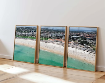 Bondi Beach Surf Poster Set of 3, Sydney Australia Three Piece Wall Art, Aerial Beach Photography, Three Panel Canvas Print Digital Download