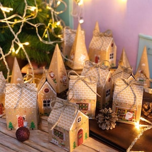 Calendário do Advento DIY, 24 caixas de presente de papel Kraft, caixas de embalagem de doces para o Natal, casa de gengibre, decoração de festa,