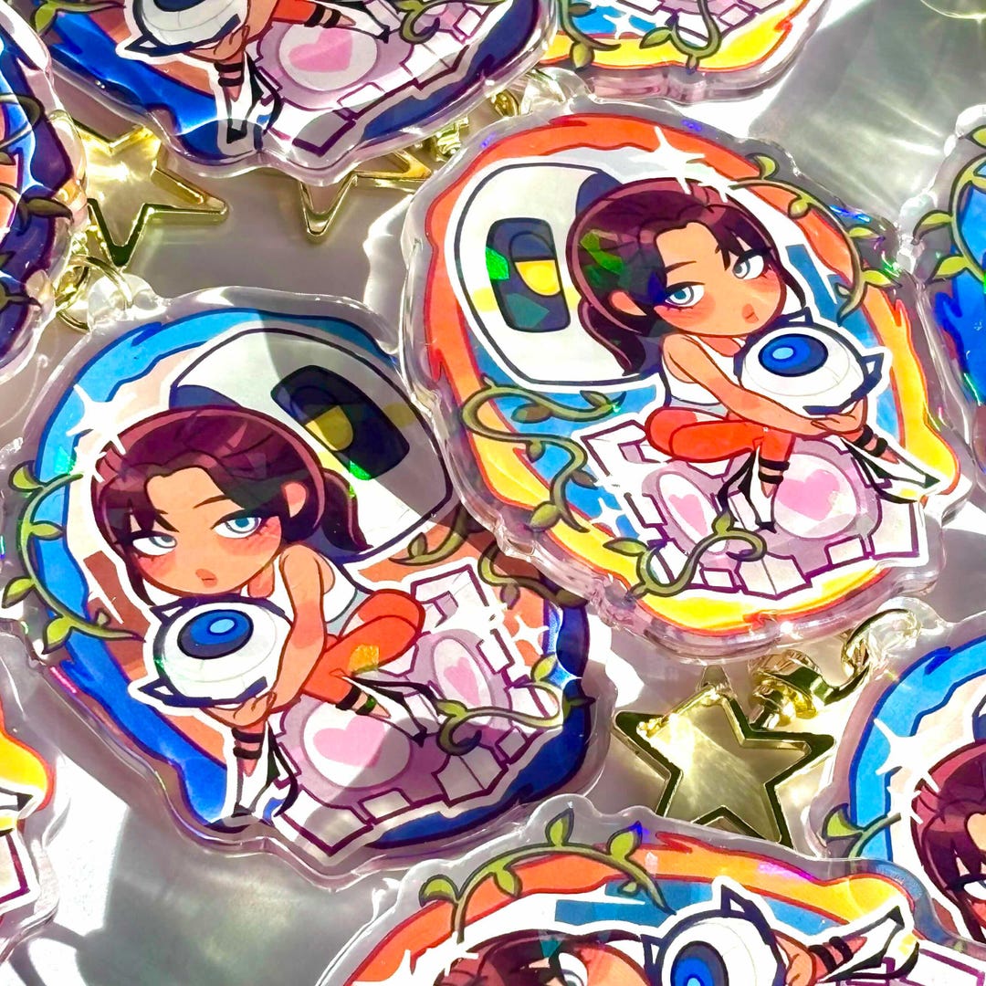 Portal 2 Trio Epoxy Glitter Keychain 3" Double Sided Chell GLaDOS Wheatley