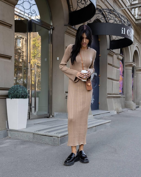 beach white maxi dress Beige Long Sleeve Maxi Dress- Long Sleeve Maxi Dress Casual – Modora UK main image 1