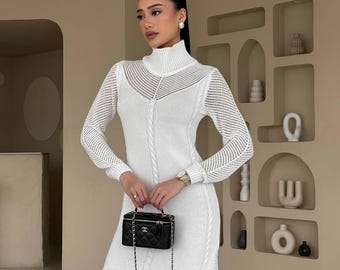 cotton spandex turtleneck dress Little Turtleneck Midi Dress