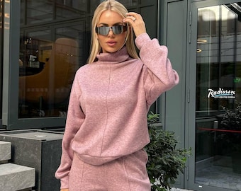 Soft Angora Knit Set – Cozy Sweater and Pants Two-Piece | Women's Winter Lounge Outfit, Casual autumn suit, Angora Lounge Set