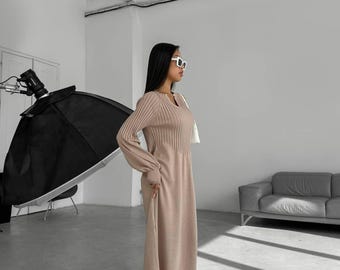 slim fit dress slacks Anais Merino Wool Ponte Fit & Flare Dress main image 0