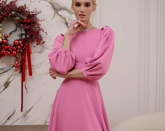 Soft Pink Pleated Dress, Classic Dress, Casual Dress, Formal Dress, Office Dress, Women Dress, Plus Size Dress, Oversized Dress, Stylish